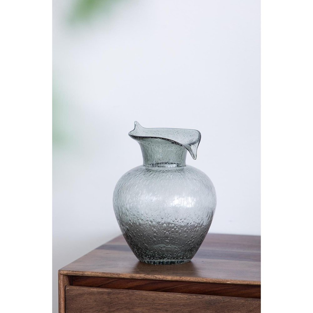 10" Light Gray Bubble Glass Round Table Vase