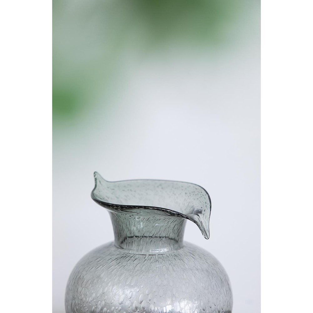 10" Light Gray Bubble Glass Round Table Vase