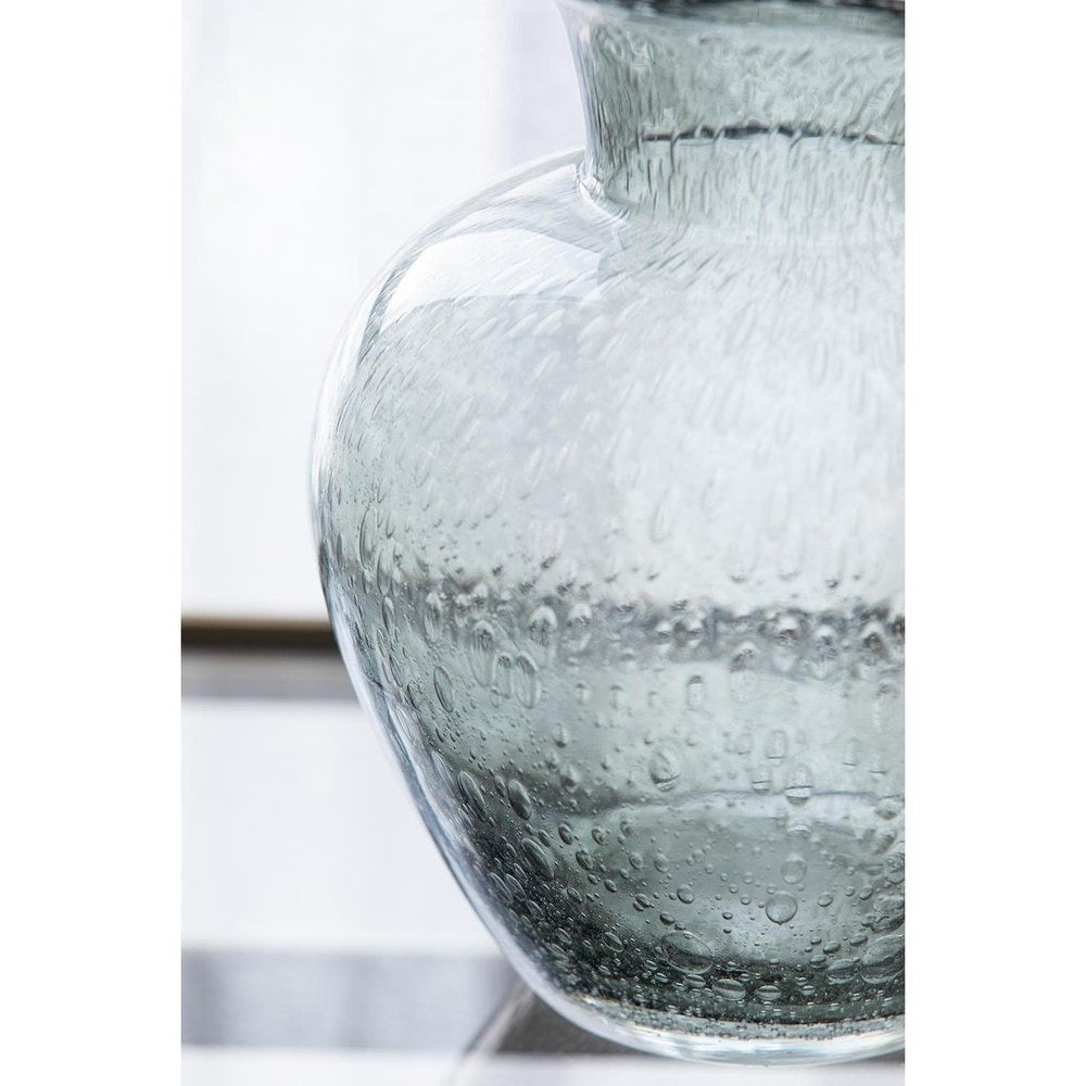 10" Light Gray Bubble Glass Round Table Vase