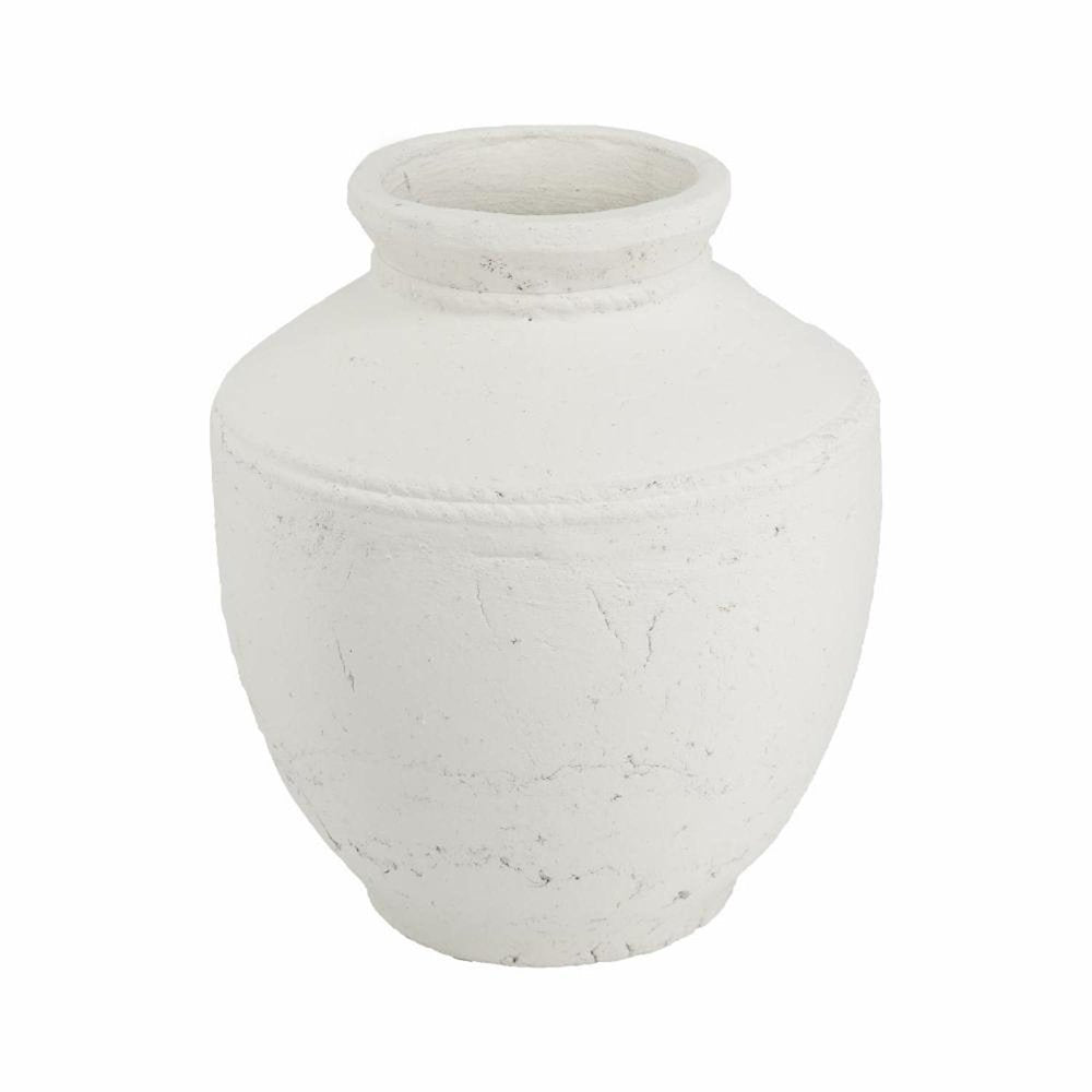 14" White Terracotta Round Jug Vase