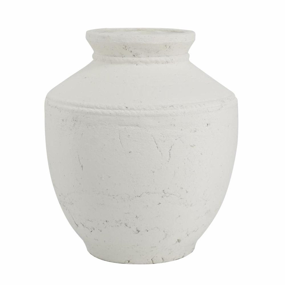14" White Terracotta Round Jug Vase