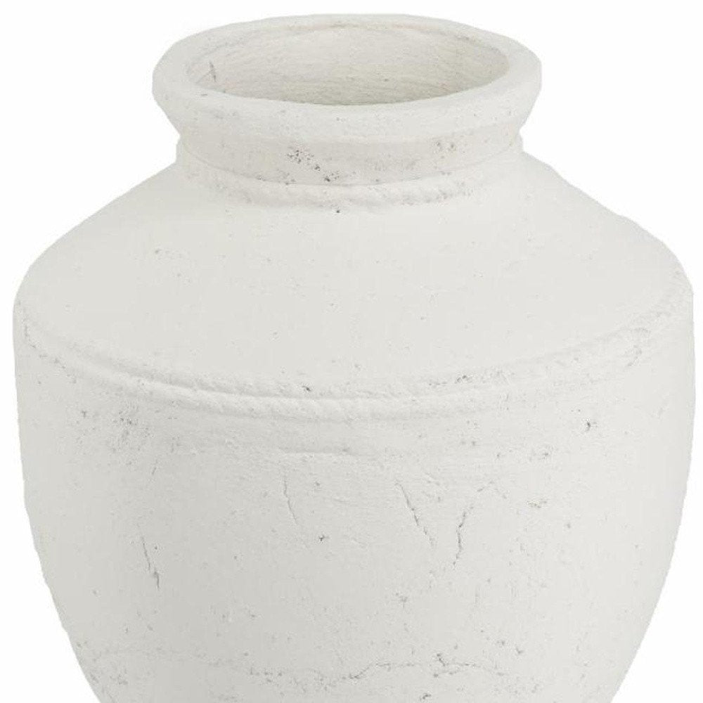 14" White Terracotta Round Jug Vase