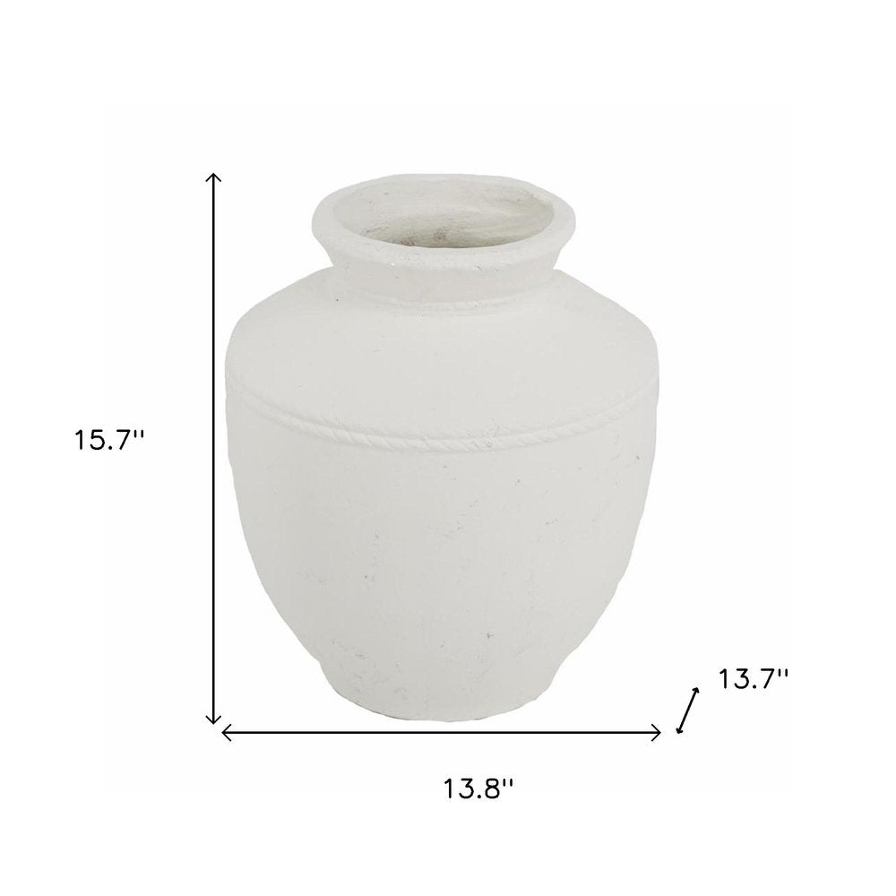 16" White Terracotta Round Jug Vase