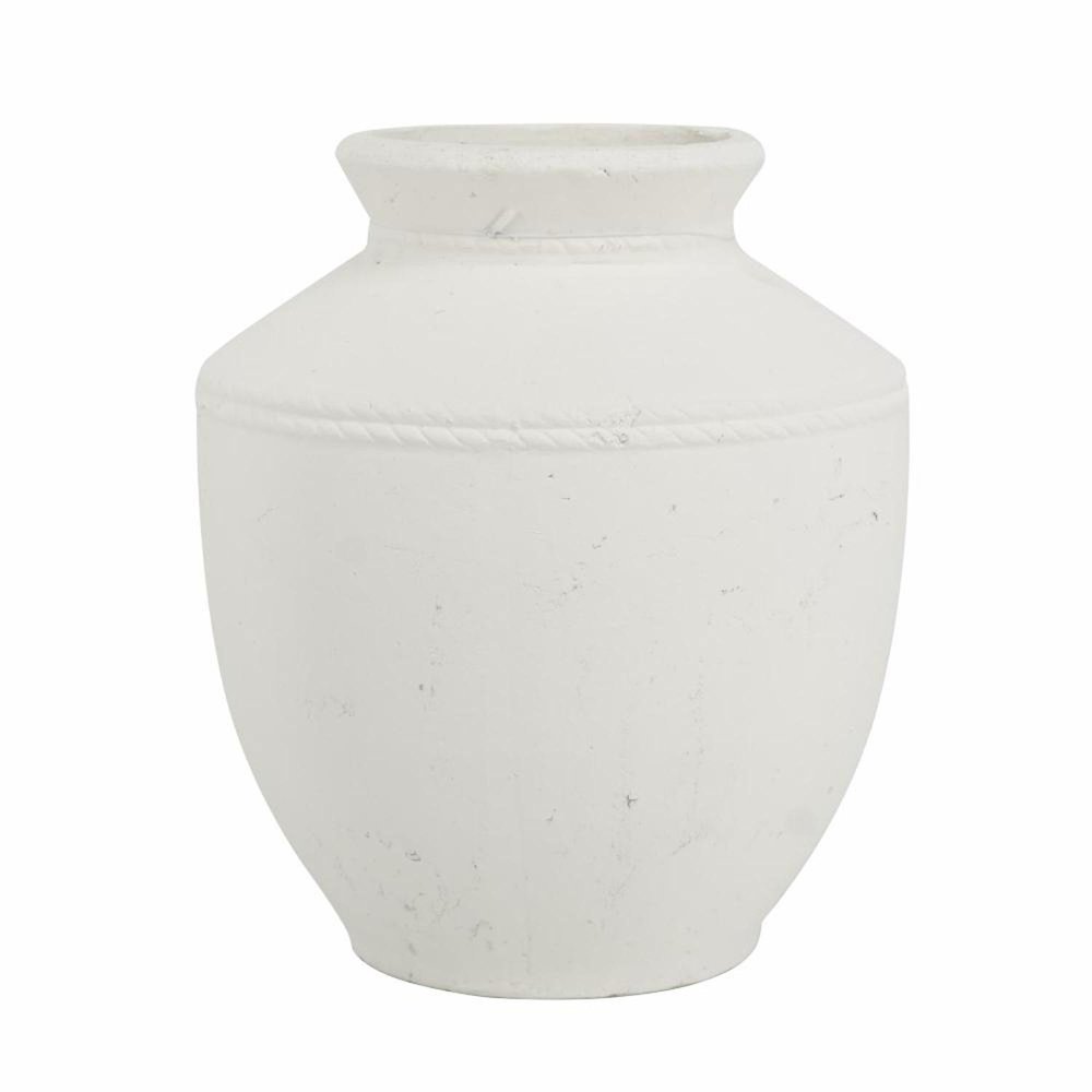 16" White Terracotta Round Jug Vase