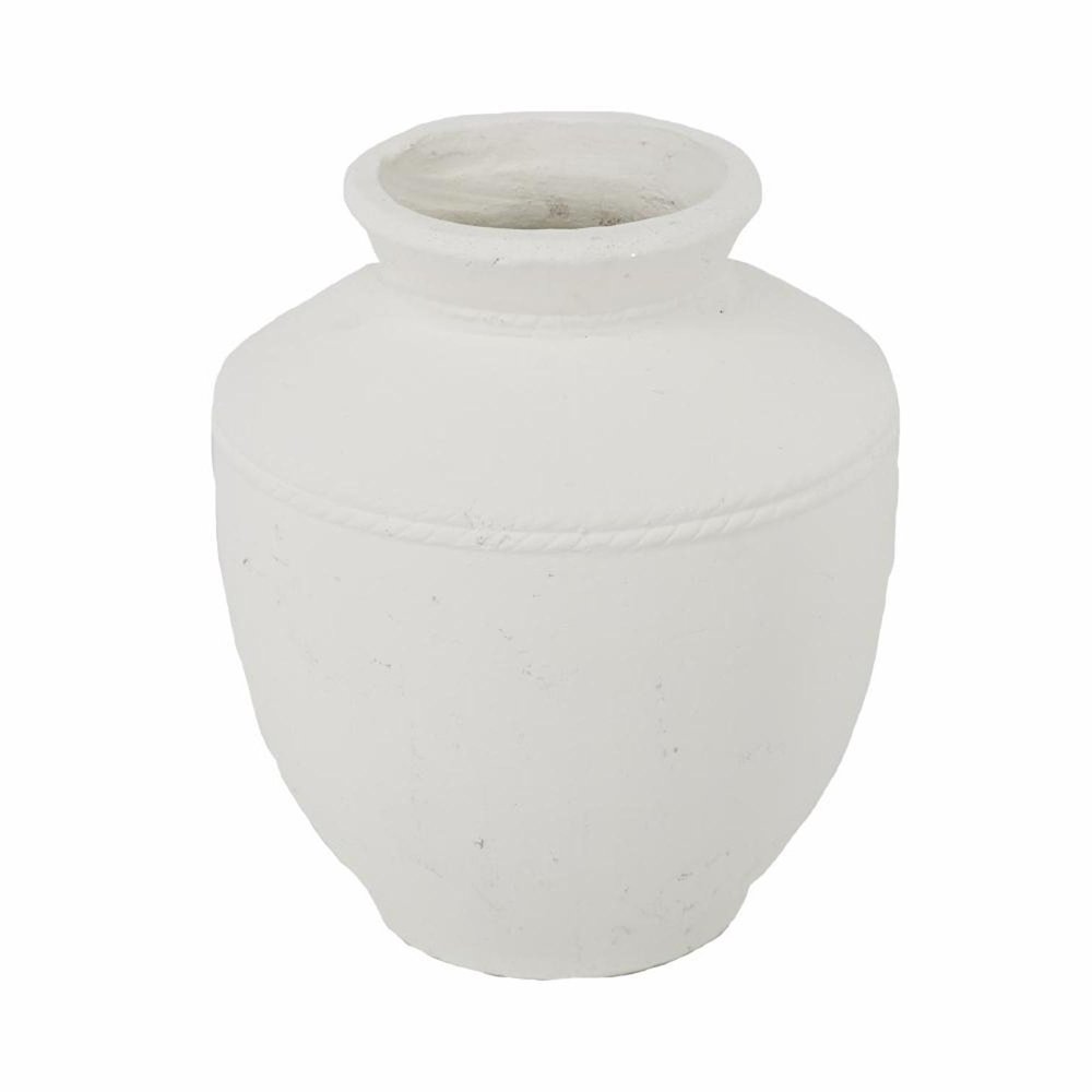 16" White Terracotta Round Jug Vase