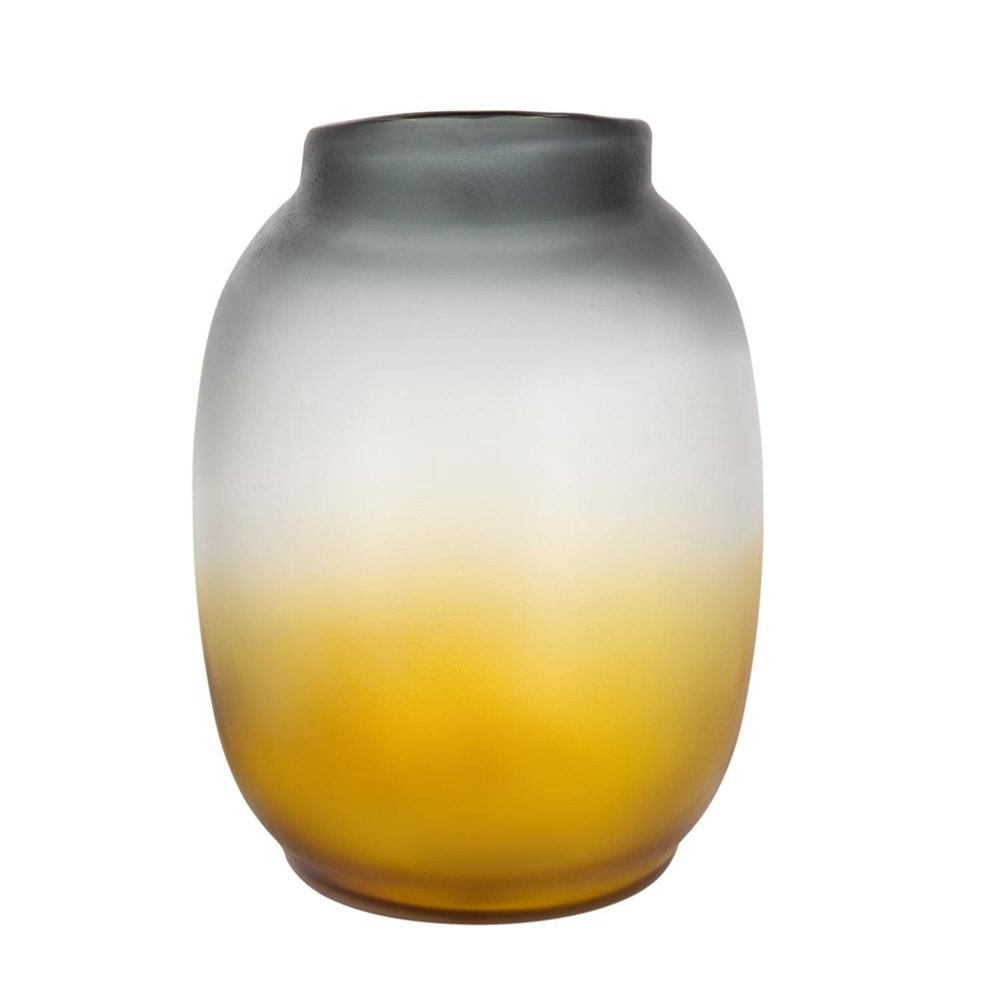 10" Charcoal And Orange Ombre Round Glass Table Vase