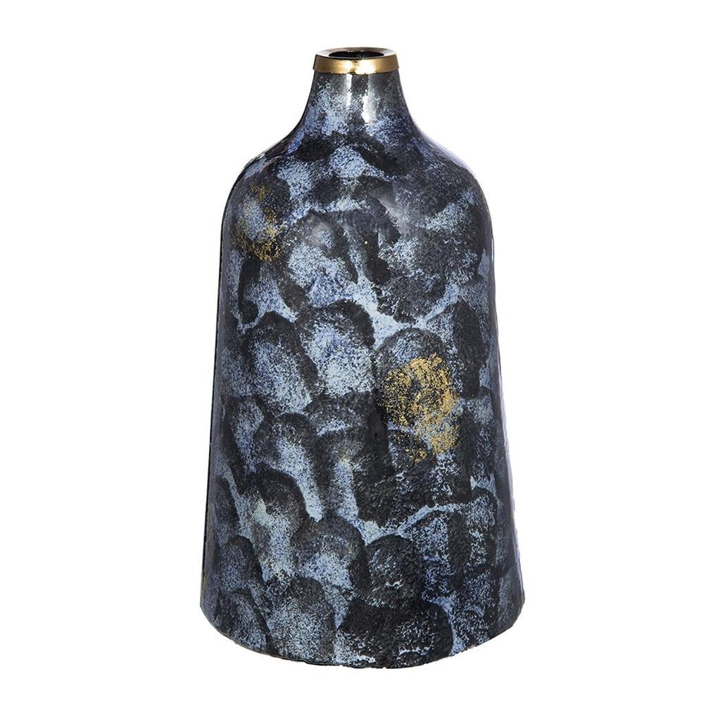 12" Blue And Gold Abstract Bud Glass Table Vase