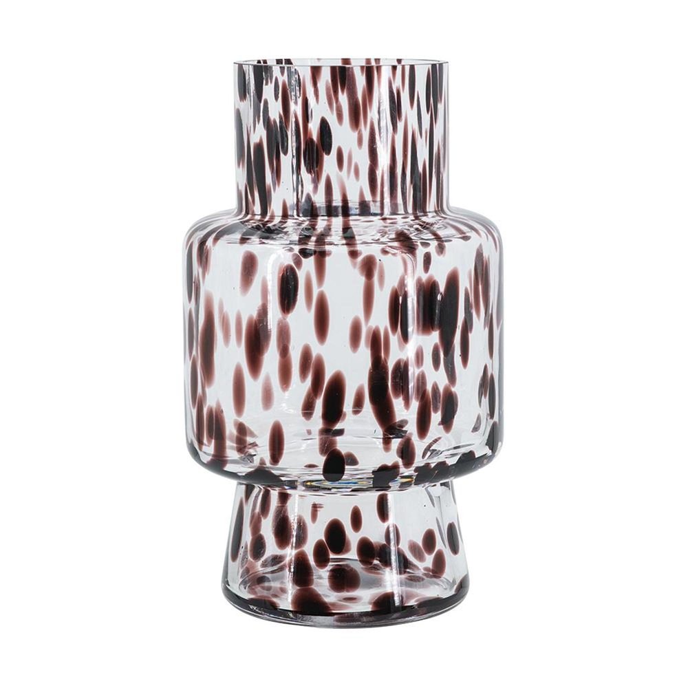 10" Amber And Clear Abstract Glass Cylinder Table Vase