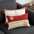 Set of Two Red And White Lumbar Christmas Cotton Throw Pillow Covers