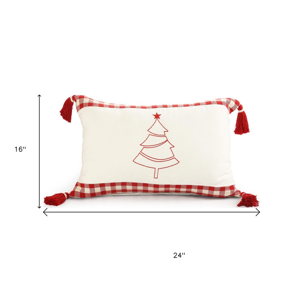Set of Two Red And White Lumbar Christmas Cotton Throw Pillow Covers