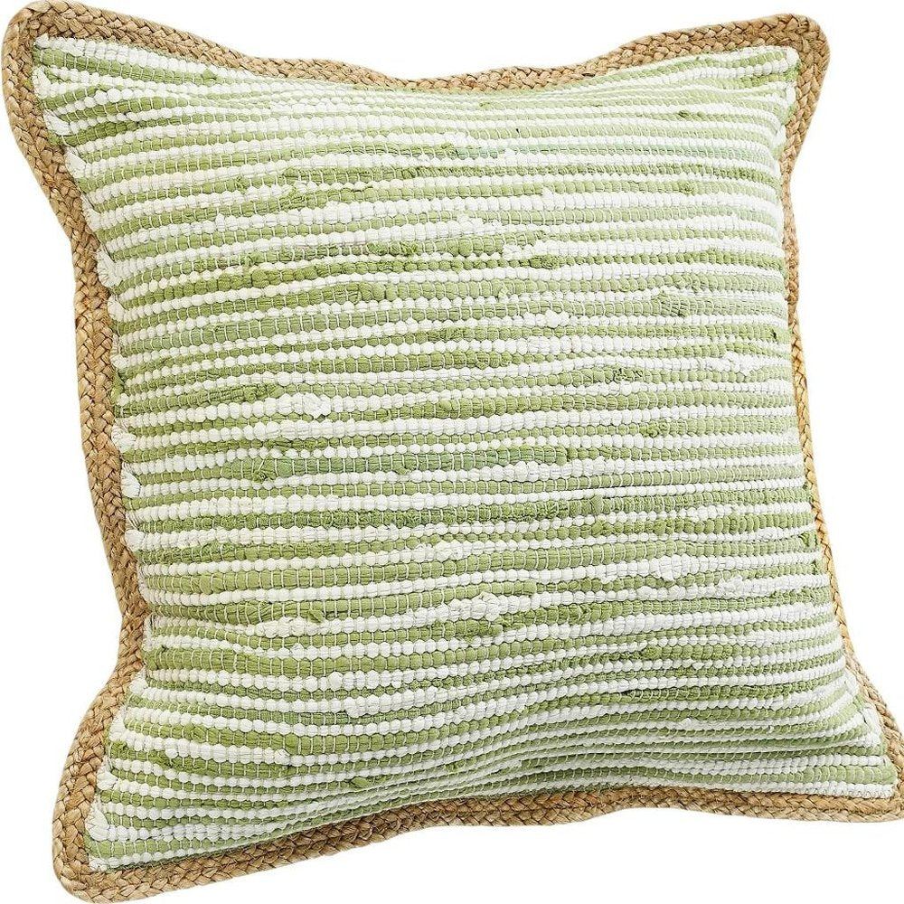 Set of Two 20" Green Beach Striped Cotton Blend Throw Pillows