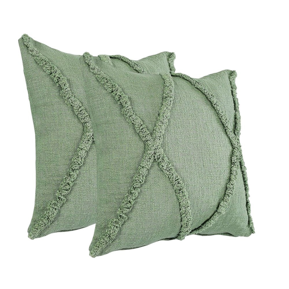 Set of Two 20" Forest Green Geometric Throw Pillows with Tufts
