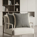 Set of Two 20" Gray And Off White Cotton Throw Pillows with Fringe