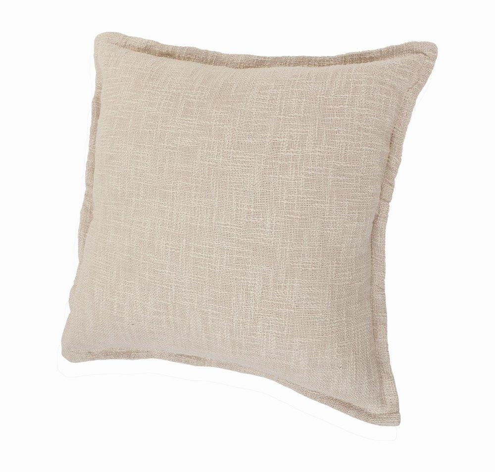 Set of Two 20" Beige Cotton Throw Pillows