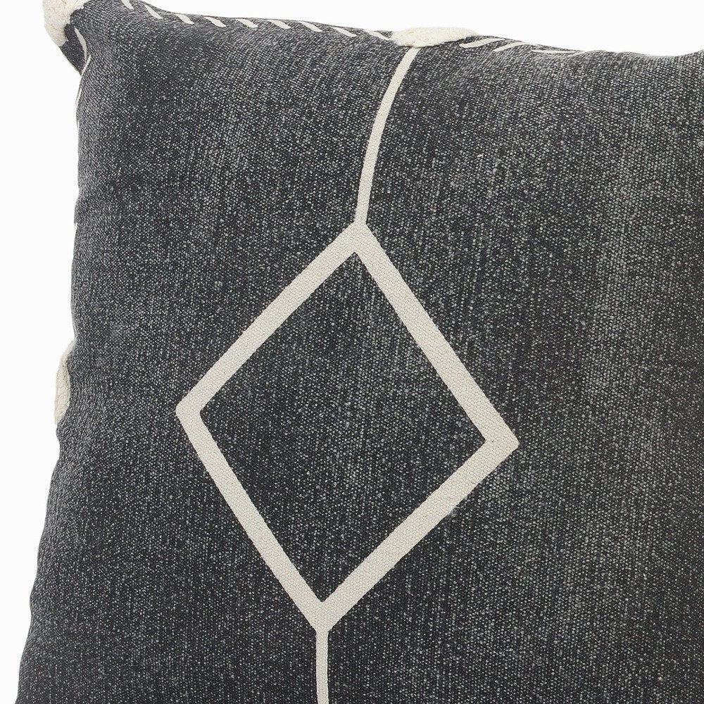Set of Two 20" Black And Off White Diamond Cotton Throw Pillows