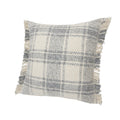 Set of Two 20" Off White And Gray Plaid Cotton Throw Pillows with Fringe