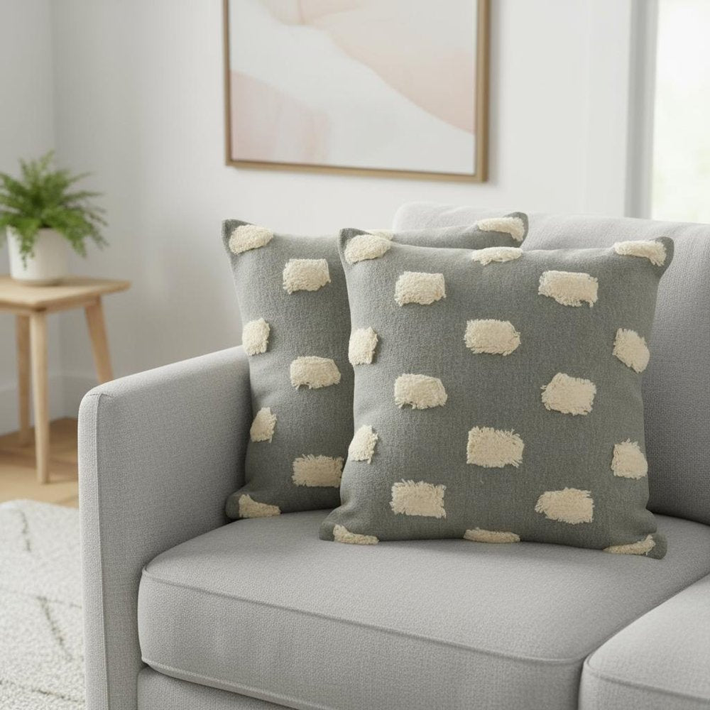 Set of Two 20" Light Gray Striped Throw Pillows