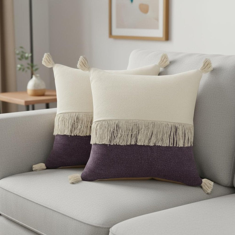 Set of Two 20" Purple Color Block Throw Pillows