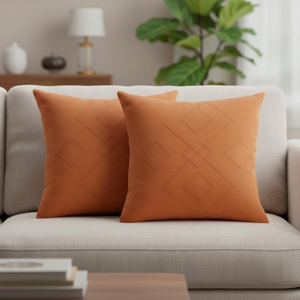 Set of Two 20" Golden Brown Geometric Throw Pillows
