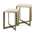Set of Two Natural and Gold Solid Wood and Metal Square Cross Legs Nested Tables