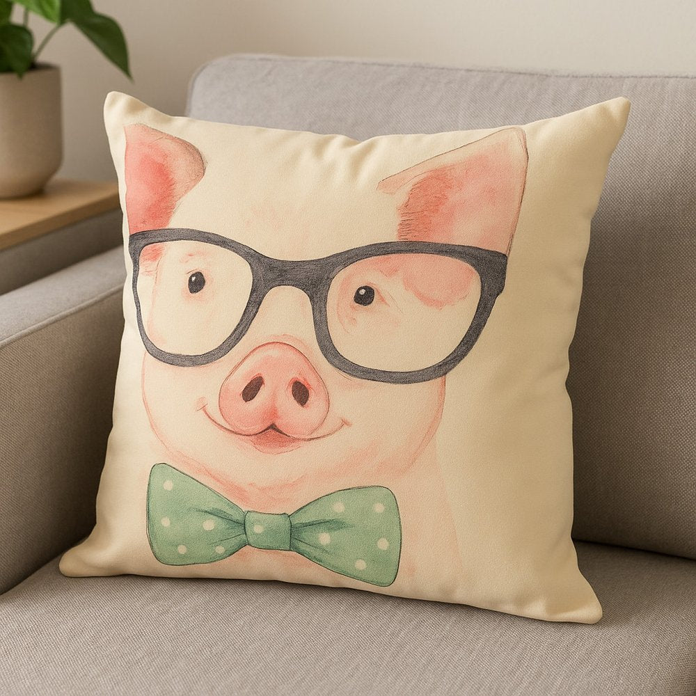18" Pink Cream And Beige Pig Linen Throw Pillow Cover