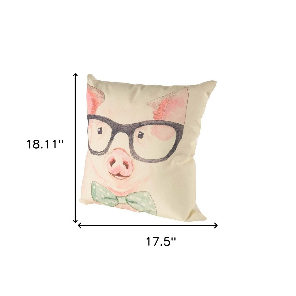 18" Pink Cream And Beige Pig Linen Throw Pillow Cover