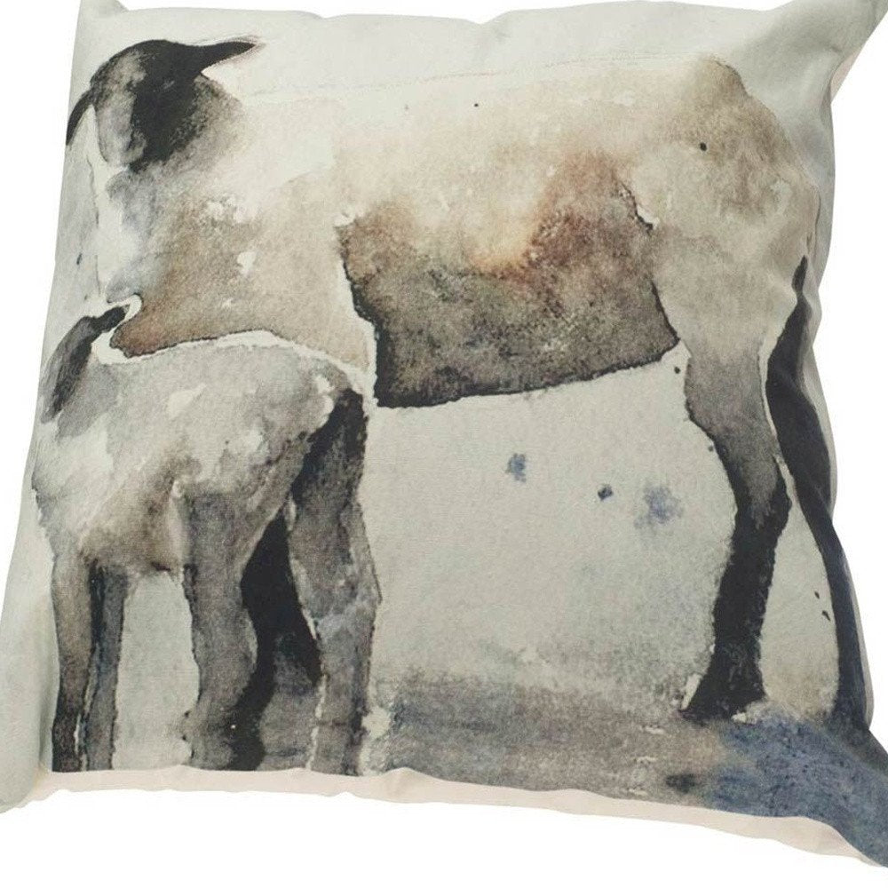18" Gray Black And Cream Linen Throw Pillow Cover