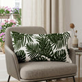 13" X 21" Green And White Tropical Botanical Linen Throw Pillow Cover with Embroidery