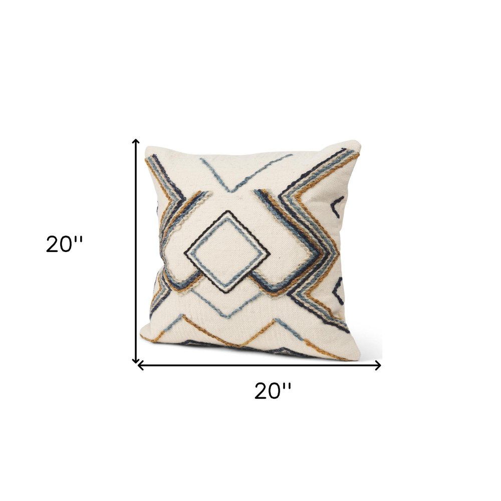 20" Blue Yellow And Black Geometric Wool Blend Throw Pillow Cover with Texture