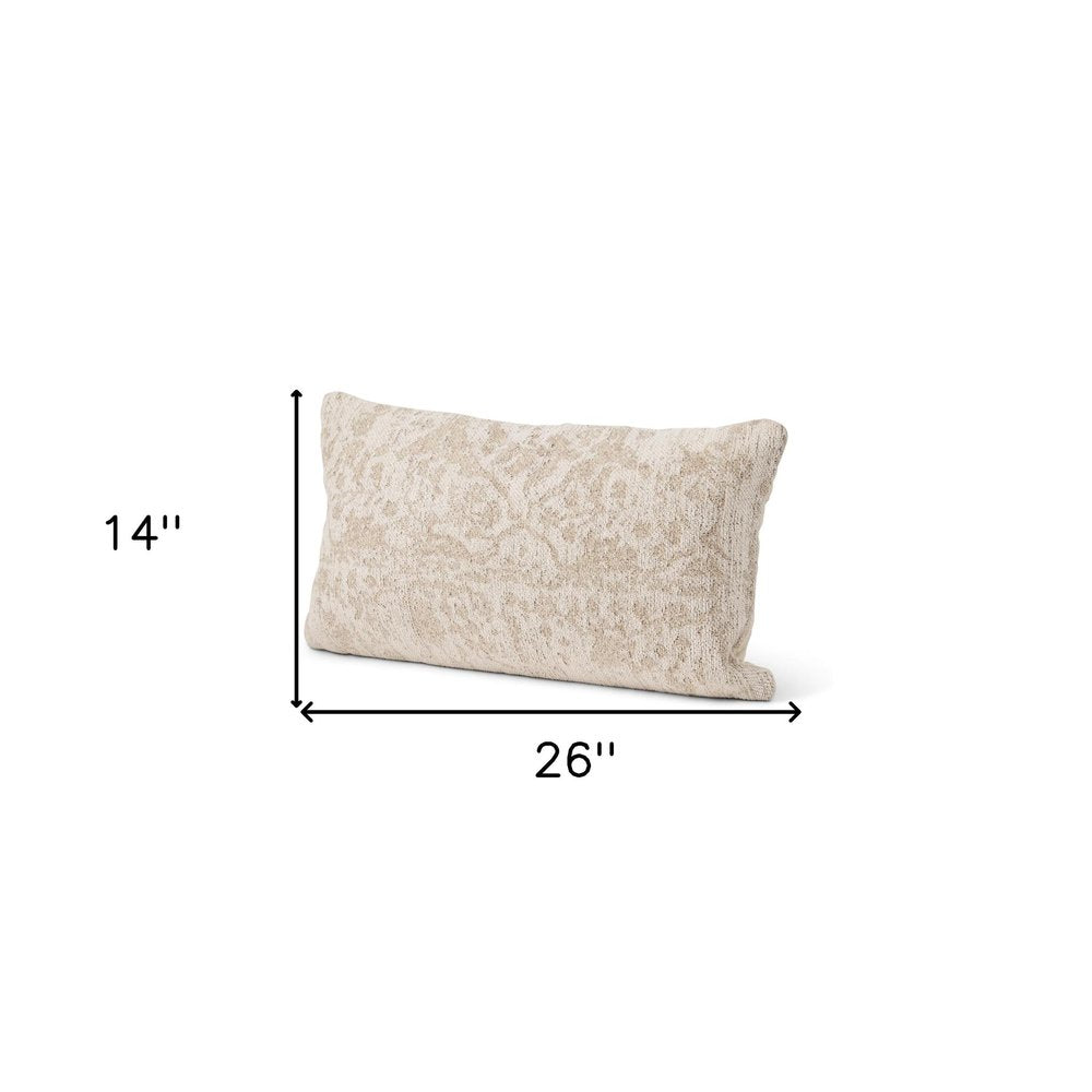 14" X 26" Cream And Beige Lumbar Abstract Cotton Throw Pillow Cover with Texture