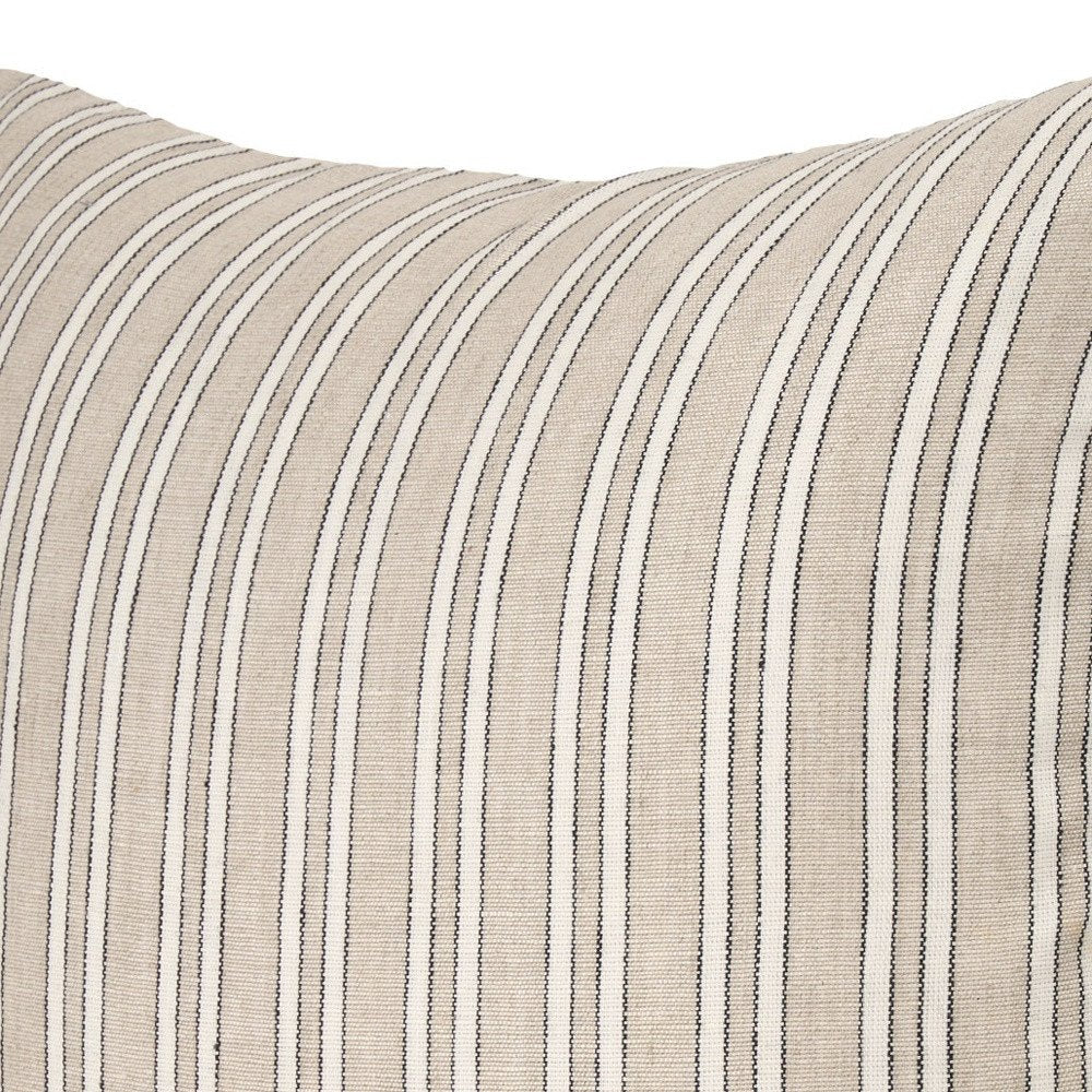 22" Beige And Black Striped Cotton Blend Throw Pillow Cover with Texture