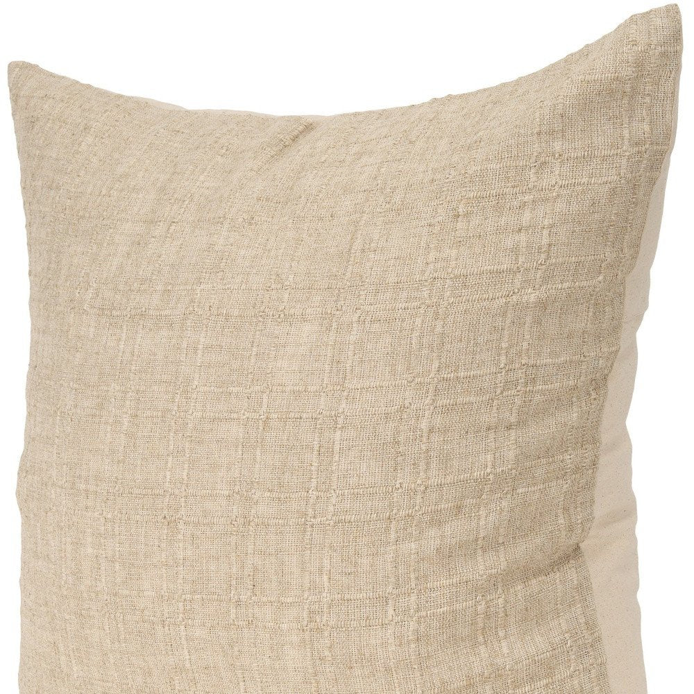 22" Beige Cotton Blend Throw Pillow Cover with Texture
