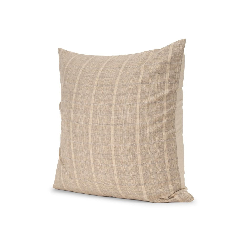 22" Beige And Gray Plaid Cotton Blend Throw Pillow Cover with Texture