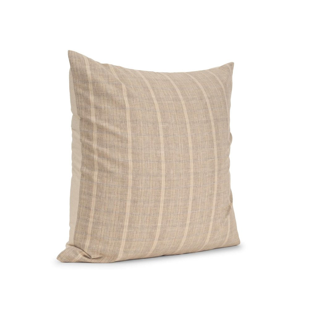 22" Beige And Gray Plaid Cotton Blend Throw Pillow Cover with Texture