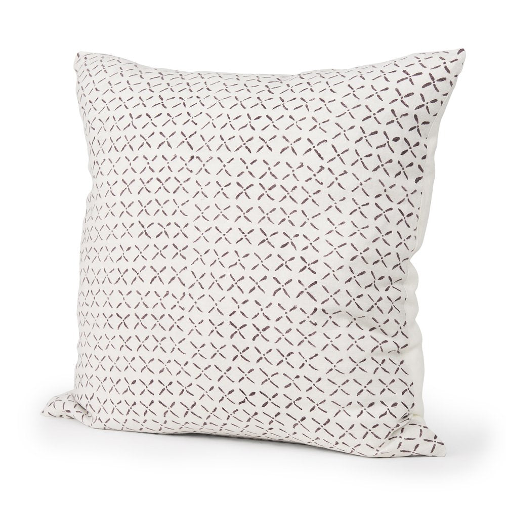 22" Cream And Merlot Geometric Linen Throw Pillow Cover with Embroidery