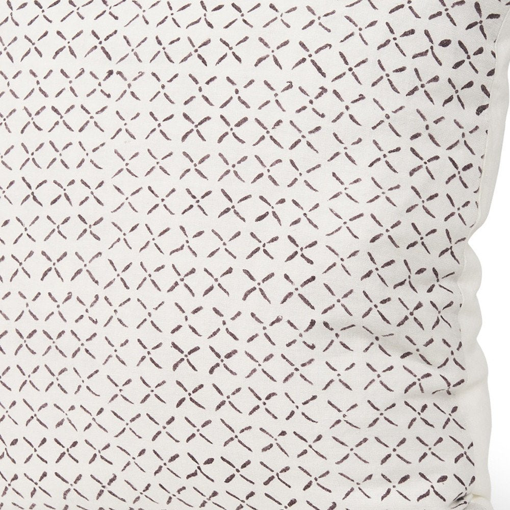 22" Cream And Merlot Geometric Linen Throw Pillow Cover with Embroidery