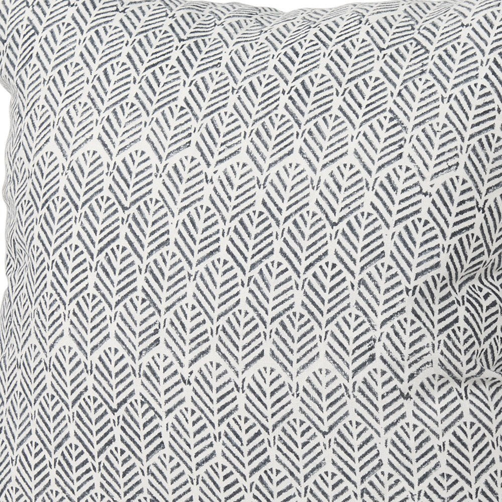 22" Cream And Indigo Botanical Linen Throw Pillow Cover with Embroidery