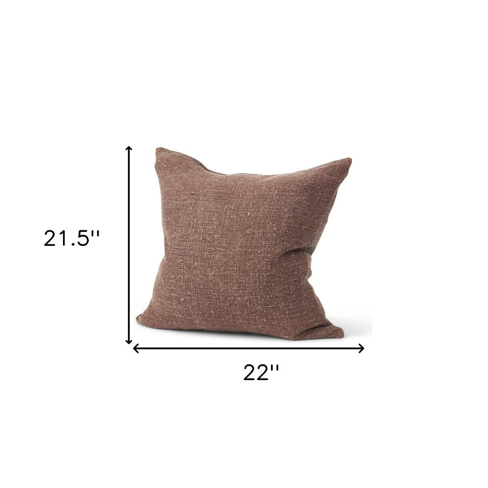 22" Brown Linen Throw Pillow Cover with Texture