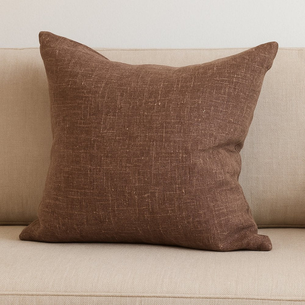 22" Brown Linen Throw Pillow Cover with Texture