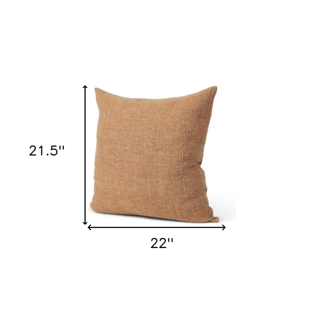22" Brown Linen Throw Pillow Cover with Texture