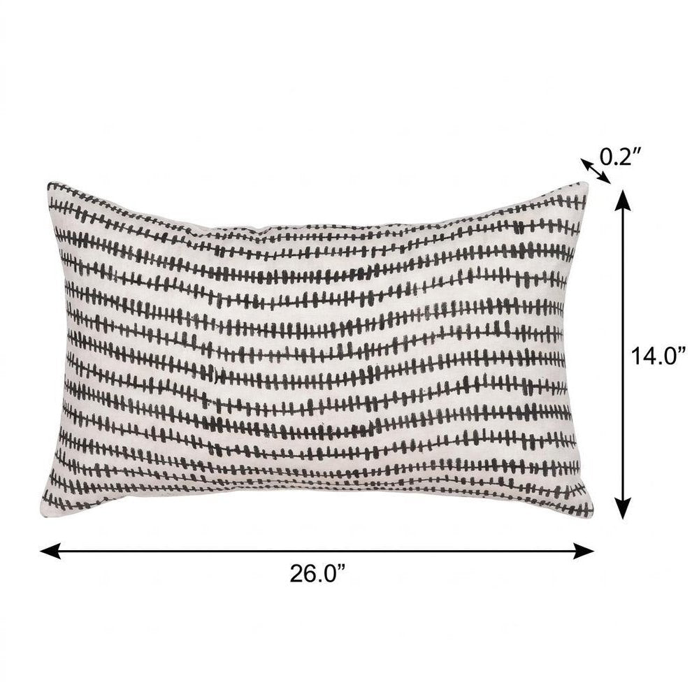 14" X 26" Black And Cream Striped Linen Throw Pillow Cover with Texture