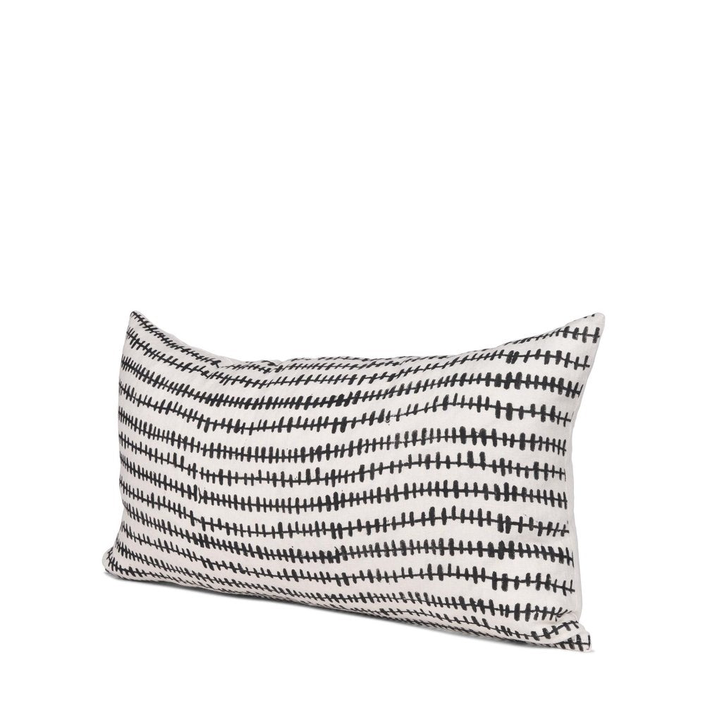 14" X 26" Black And Cream Striped Linen Throw Pillow Cover with Texture