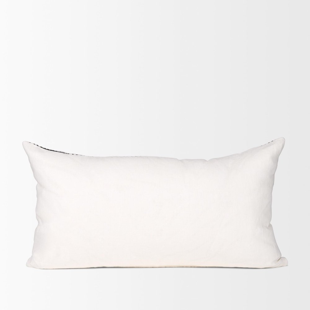 14" X 26" Black And Cream Striped Linen Throw Pillow Cover with Texture