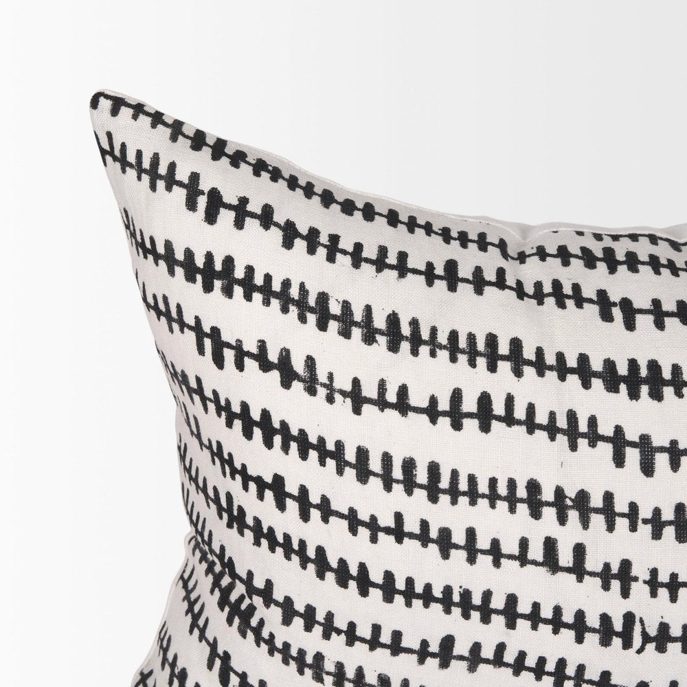 14" X 26" Black And Cream Striped Linen Throw Pillow Cover with Texture
