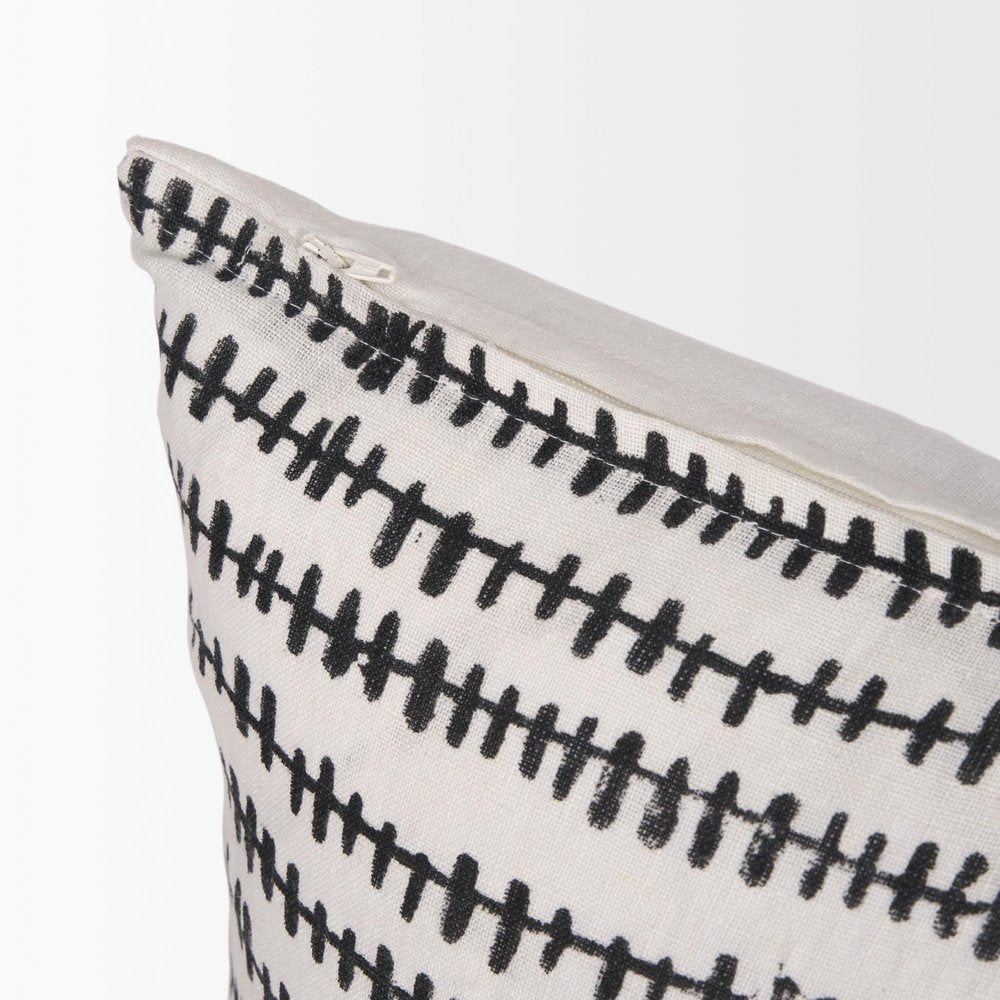 14" X 26" Black And Cream Striped Linen Throw Pillow Cover with Texture