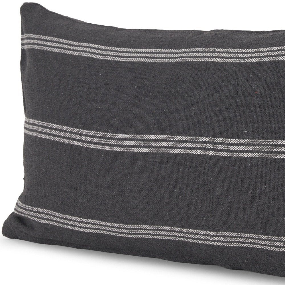 14" Gray Striped Linen Throw Pillow Cover