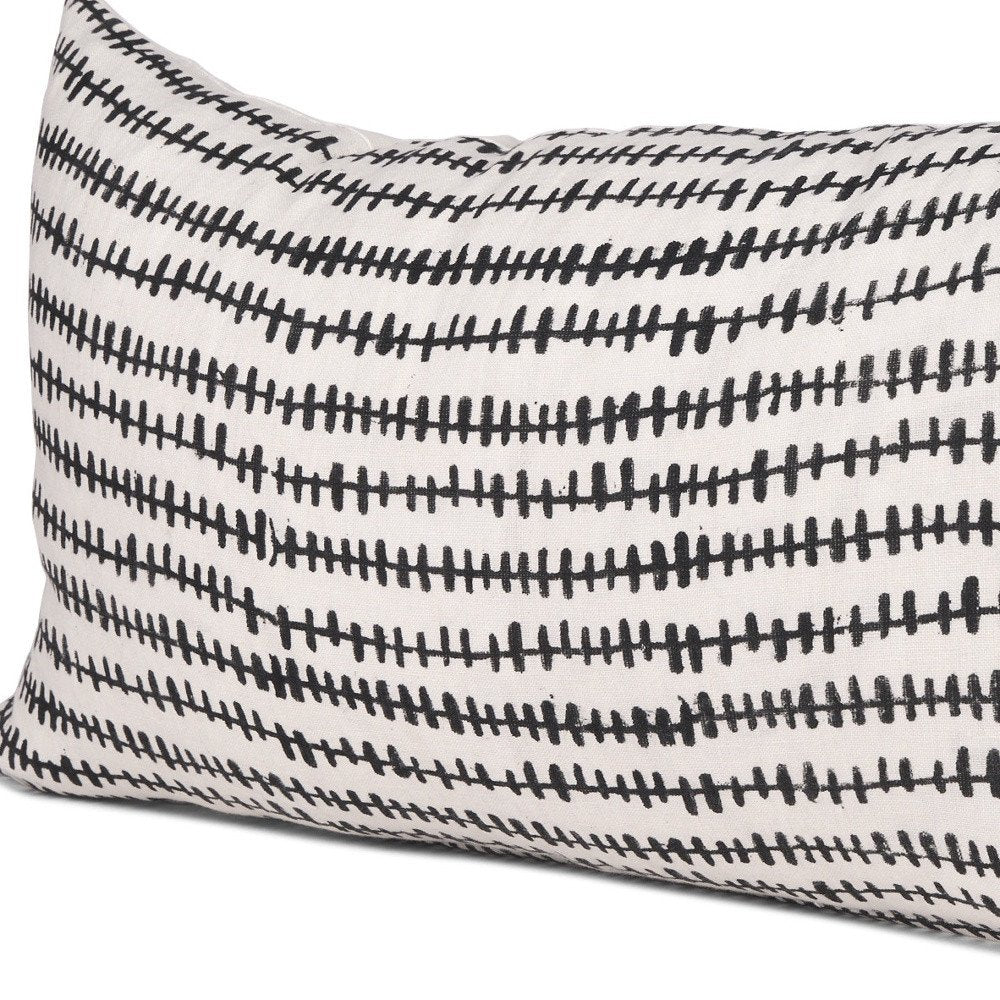 14" Black Striped Linen Throw Pillow Cover