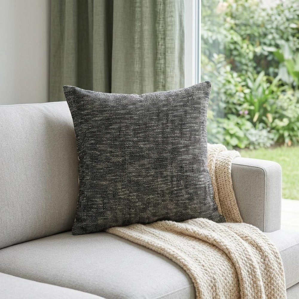 22" Black Weave Linen Throw Pillow Cover