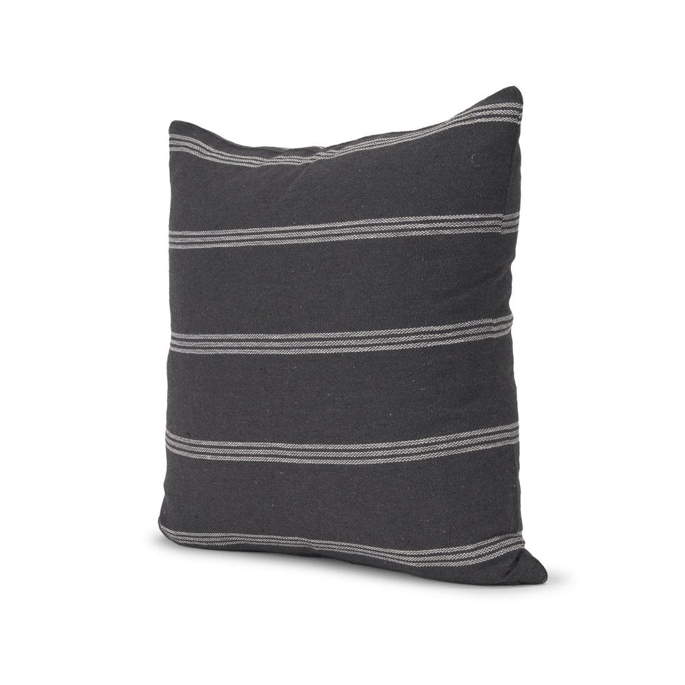22" Gray Striped Linen Throw Pillow Cover