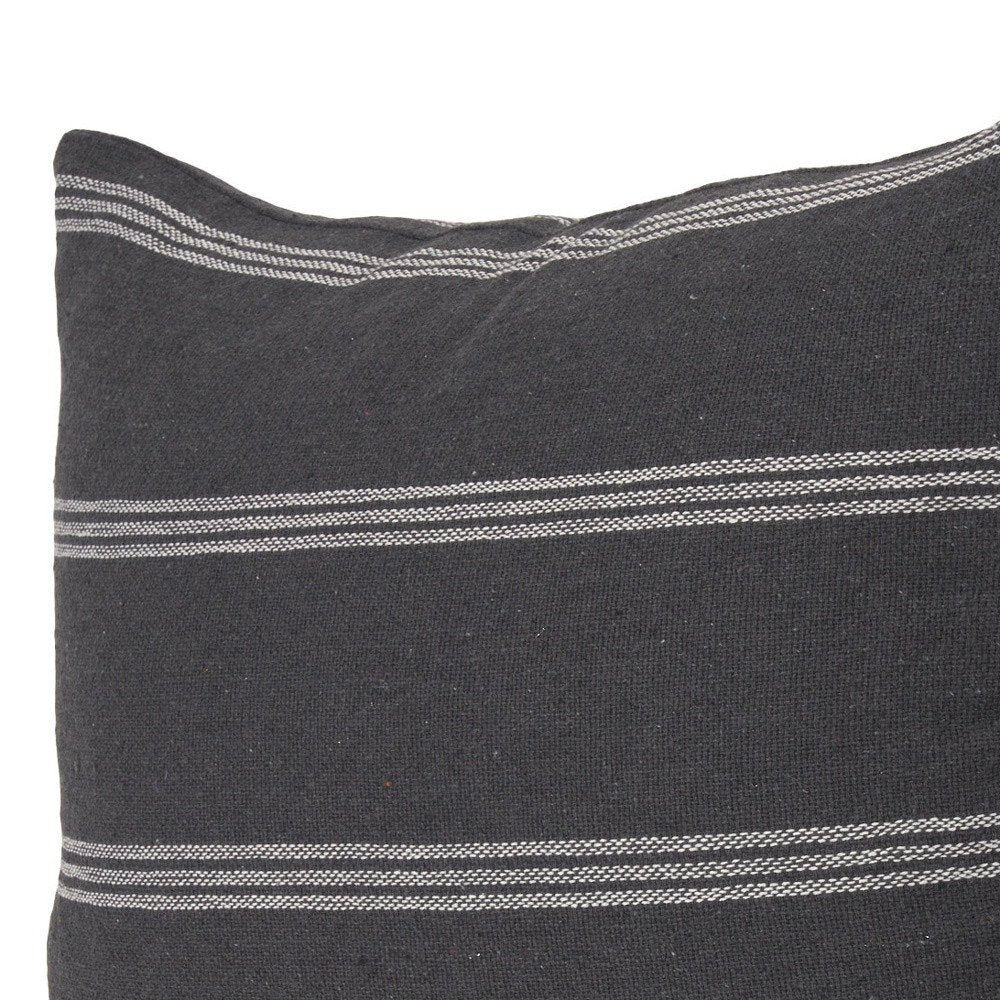 22" Gray Striped Linen Throw Pillow Cover